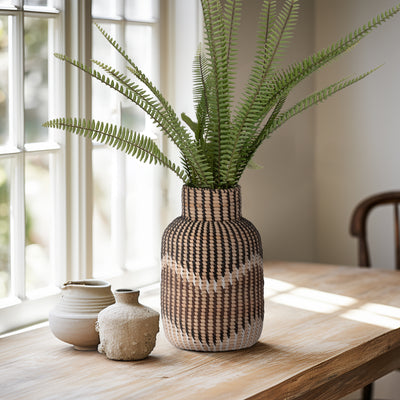 RATTAN, 13"H WOVEN VASE, MULTI