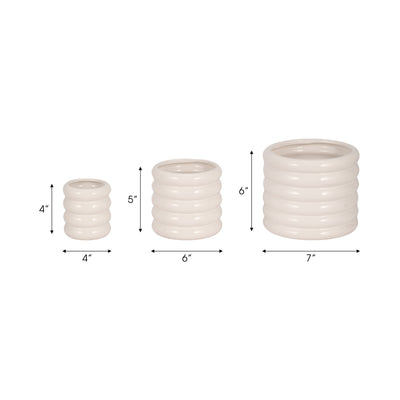 S/3 4/6/7" Stacked Rings Planters, White