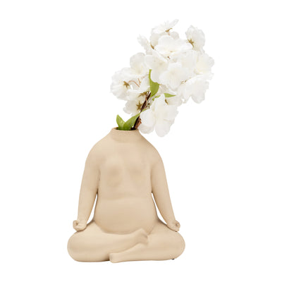 CER, 8"H  WOMAN BODY FLOWER VASE, CREAM