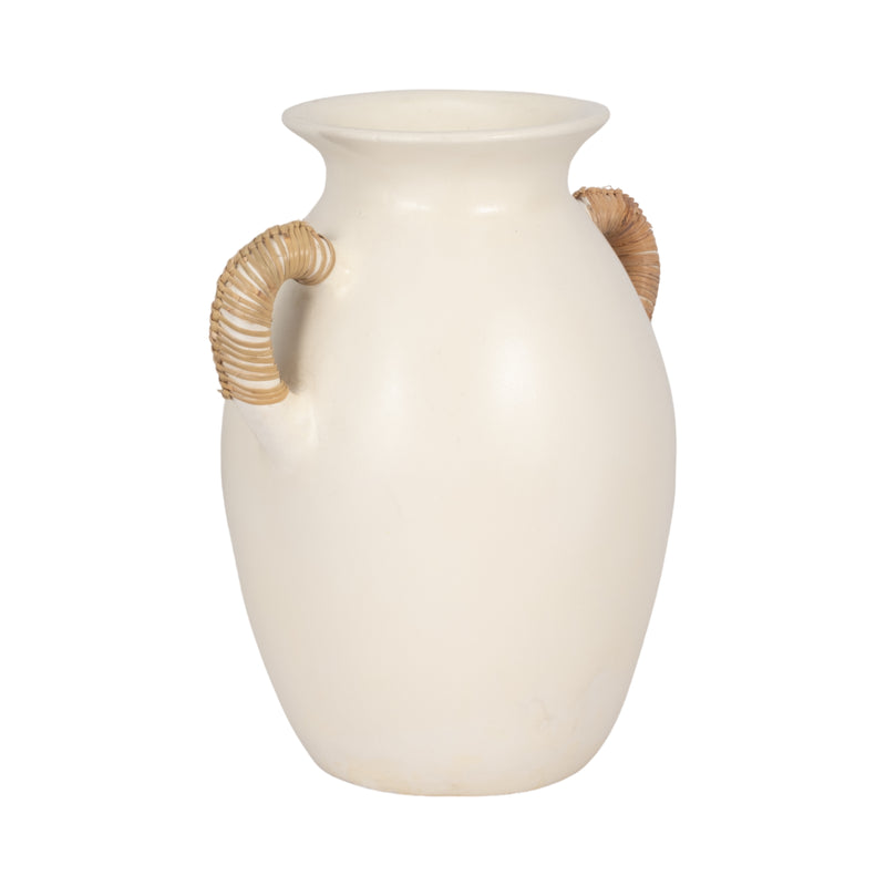 Terracotta, 12"h Eared Vase, White