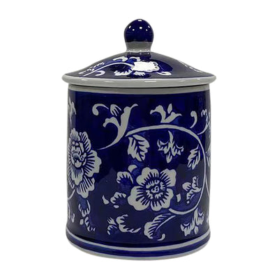 Cer, 6" 8oz Chinoiserie Scntd Candle W/lid,blu/wht