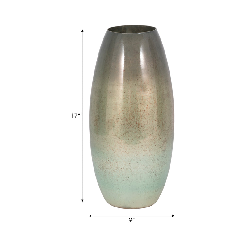 17" Curved Glass Vase Green Mercury Ombre, Multi