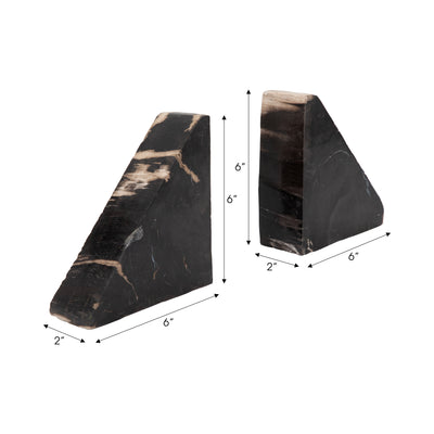 S/2 6" Triangular Petrified Wood Bookends, Natural