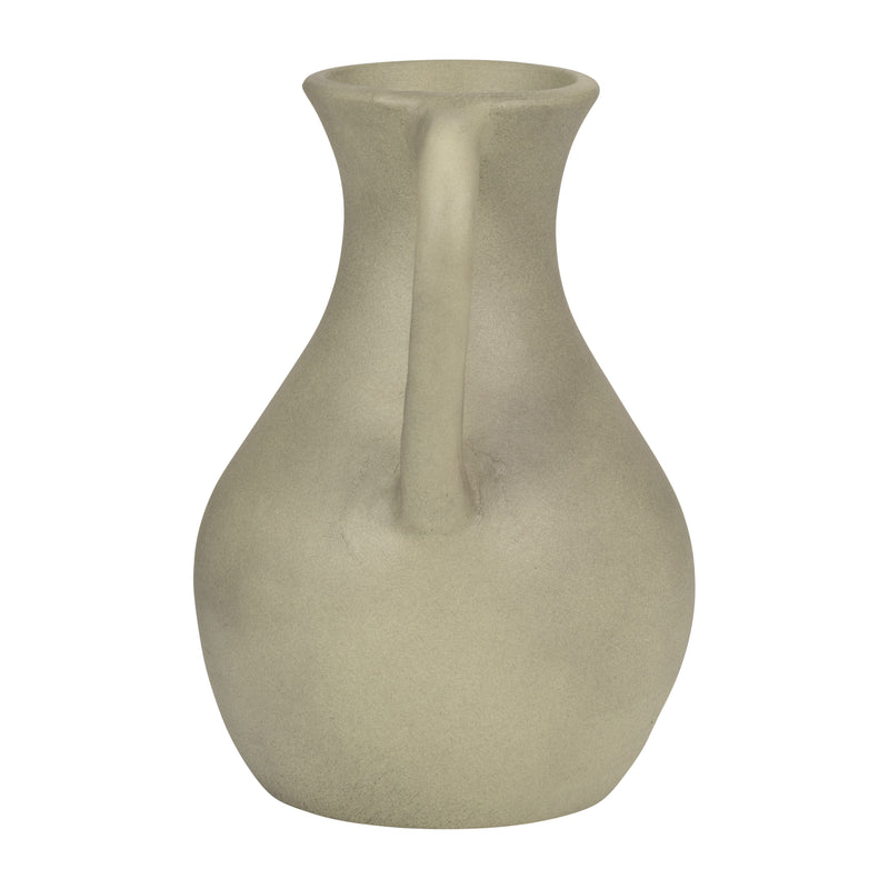 TERRACOTTA, 11" JUG VASE W/ HANDLES, SAGE GREEN