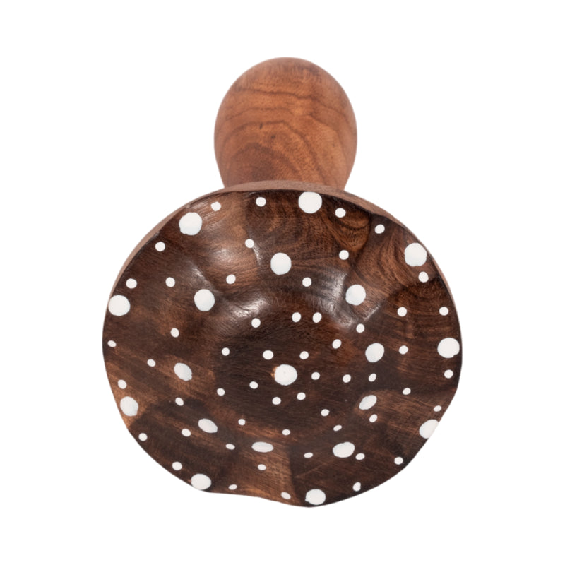 10" Wood Mushroom With White Dots, Brown