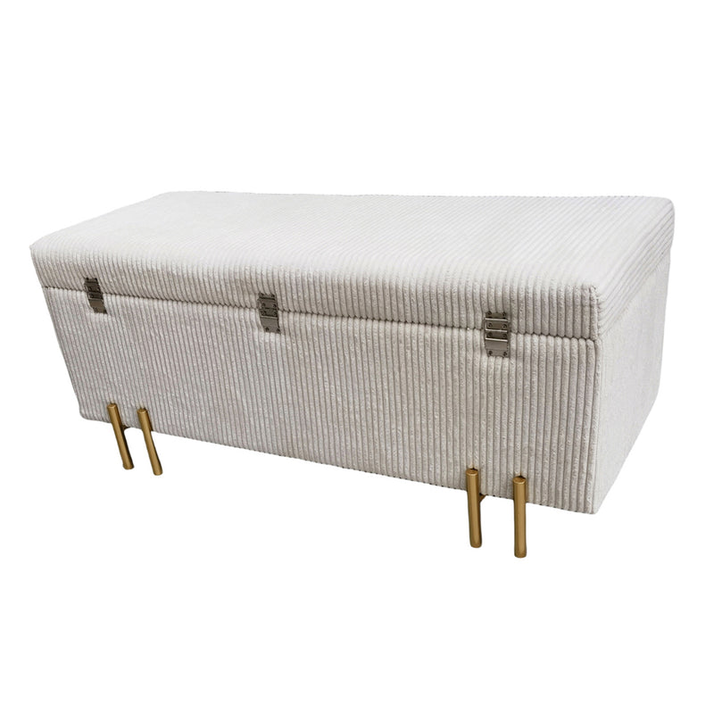 44" Pleated Bench W/ Legs, Cream