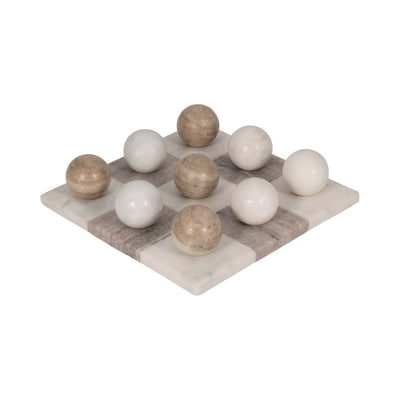 9" Marble Tic-tac-toe, White/beige