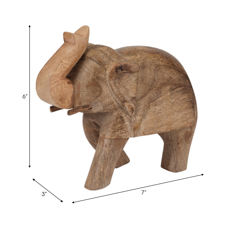 Mango Wood, 7" Elephant, Brown