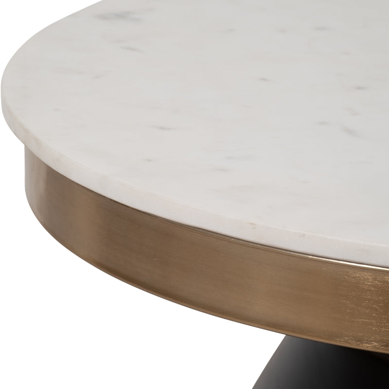 17" MARBLE TOP ROUND COFFEE TABLE, BLACK & GOLD