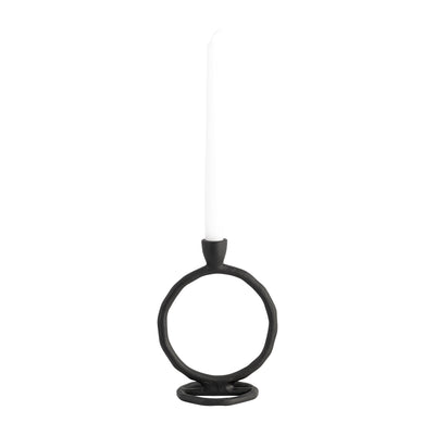 METAL, 7" ROUND RING TAPER CANDLEHOLDER, BLACK