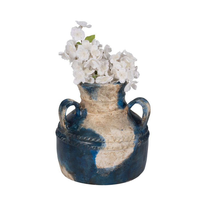 Terracotta, 12" Triple Handle Jug, Blue/ivory