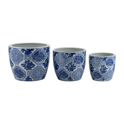 CER, S/3 6/8/10" CHINOISERIE PLANTERS, BLUE/WHITE