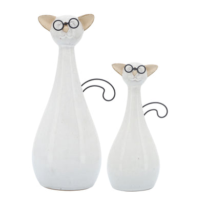 CER, 10"H CHUBBY CAT W/ GLASSES, BEIGE