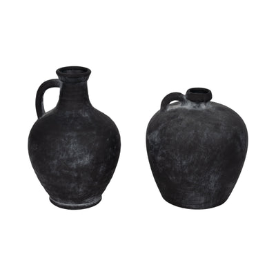 10" Weathered Terracotta Jug With Handle, Black