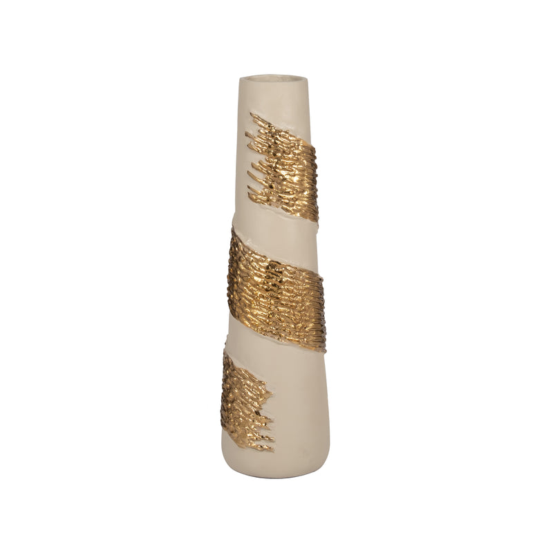 Glass, 18" Aluminum Wrapped Vase, White/gold