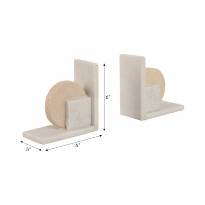 S/2 6" Geometric Travertine & Marble Bookends, Mul