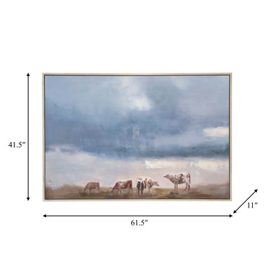 62X42 FRAMED HAND PAINTED FARM CANVAS, MULTI