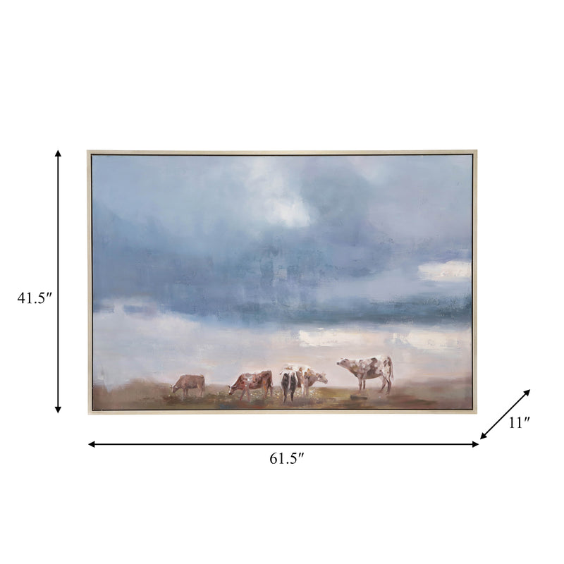 62X42 FRAMED HAND PAINTED FARM CANVAS, MULTI