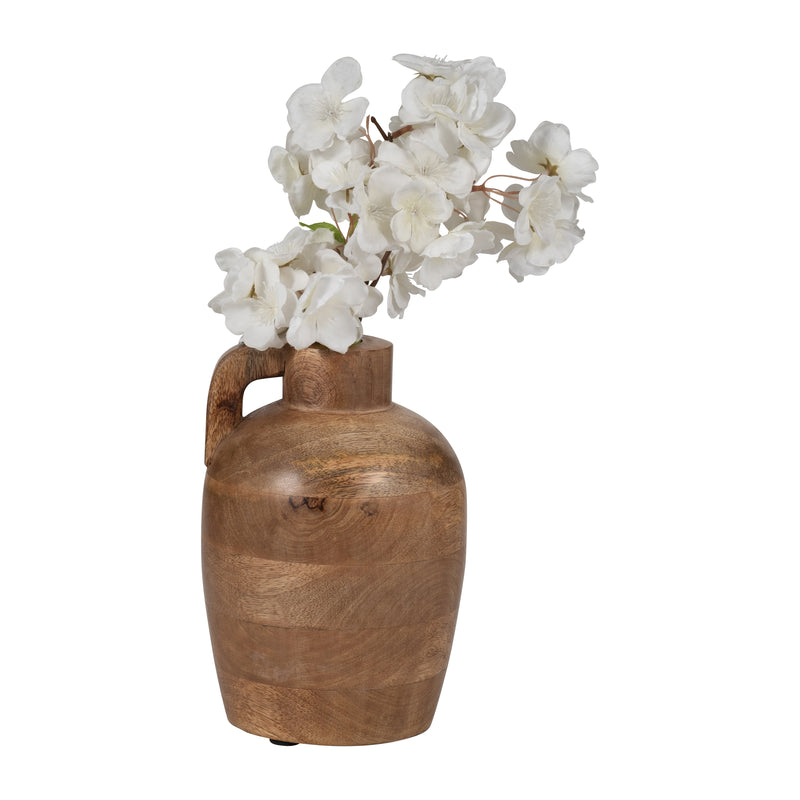 WOOD, 9" JUG VASE WITH HANDLE, NATURAL