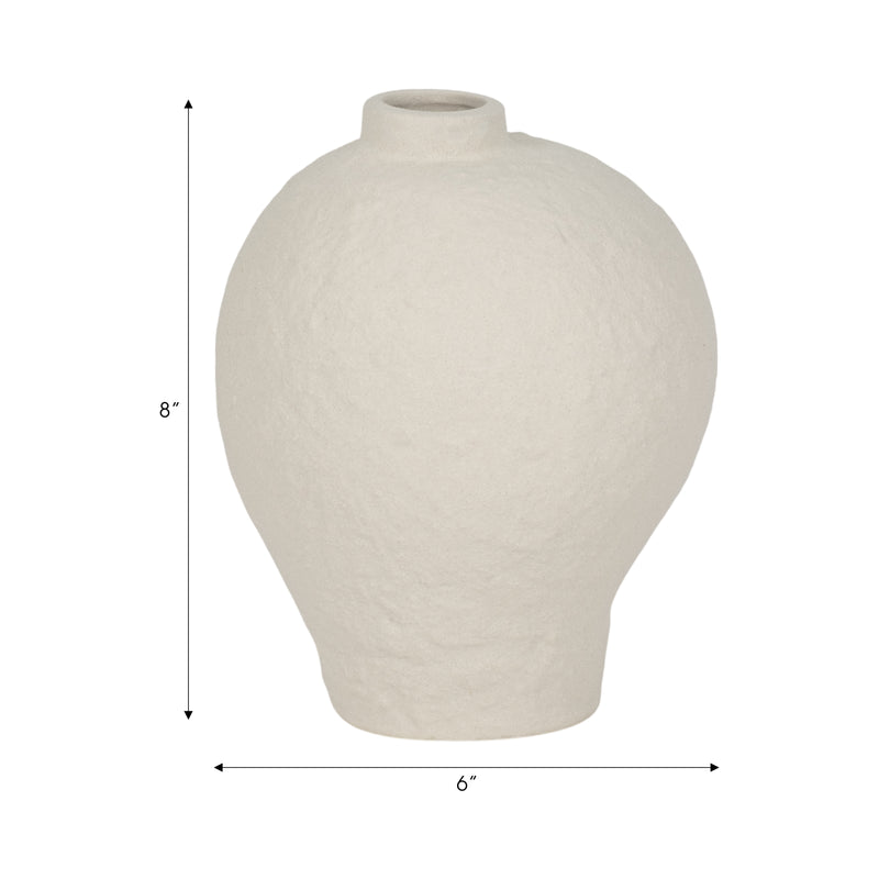 8" Curved Rough Vase, Cream White