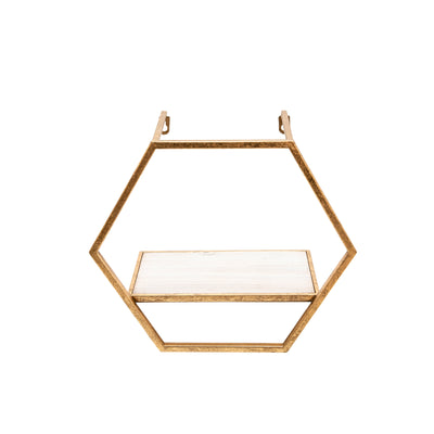 S/3 METAL/WOOD HEXAGON WALL SHELVES, GOLD