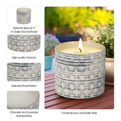 7" 25oz Flower Citro Candle, White/grey