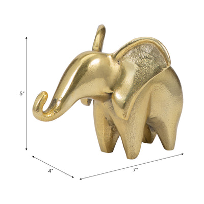 Metal, 7" Trunk Up Elephant, Gold