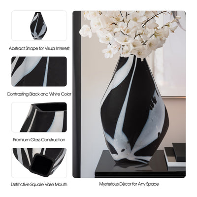 Glass, 19" Abstract Contemporary Vase, Black