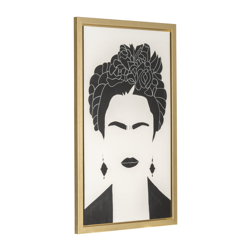 35X59, HAND PAINTED FRIDA PORTRAIT, BLK/WHT