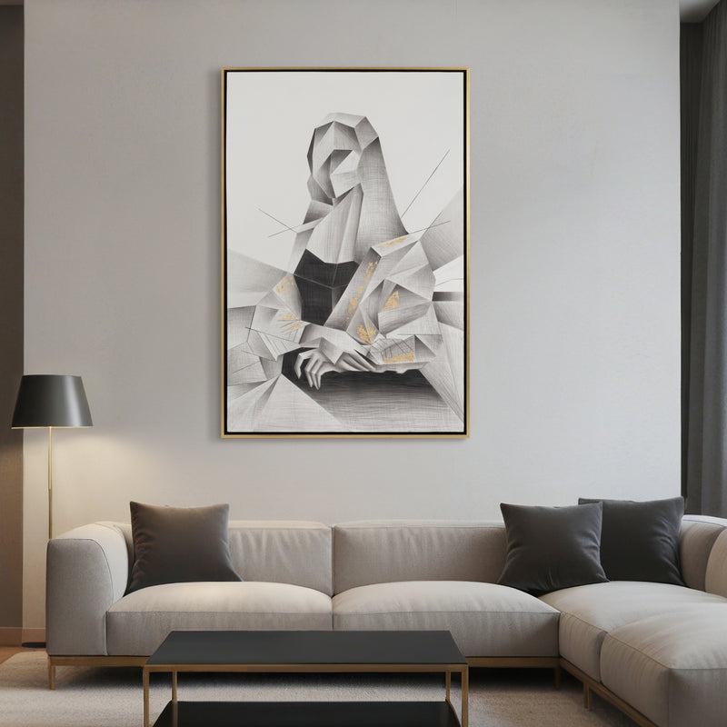 47x71 Geo Mona Lisa, W/gld Leaf,blk/wht