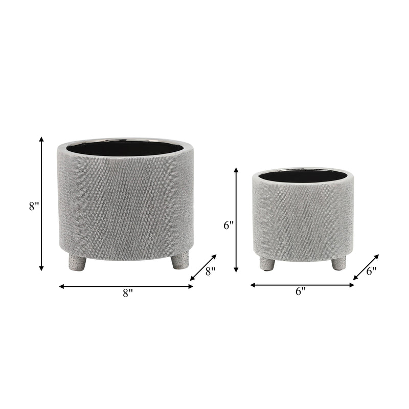 CER, S/2 6/8" FOOTED SCRATCHED PLANTERS, SILVER