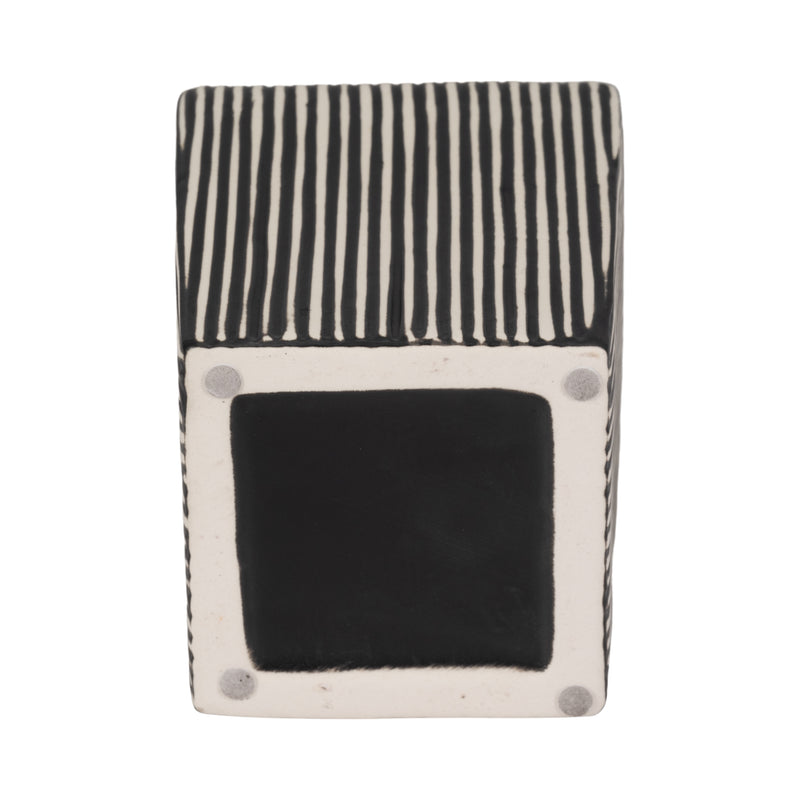 8" Lines Square Vase, Black/white