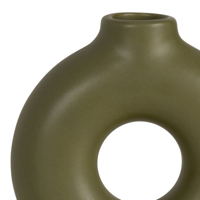 CER,7",DONUT FOOTED VASE,OLIVE