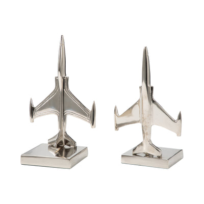 S/2 9" Orleans Silver Plane Bookends