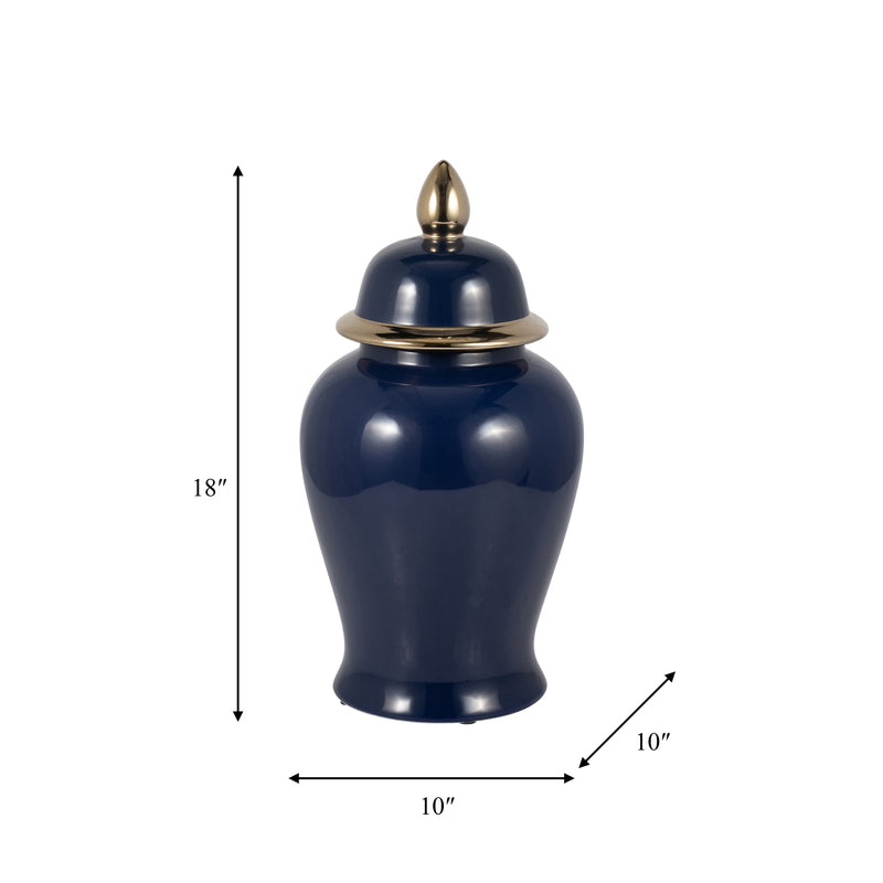 CER, 18" TEMPLE JAR, NAVY/GOLD