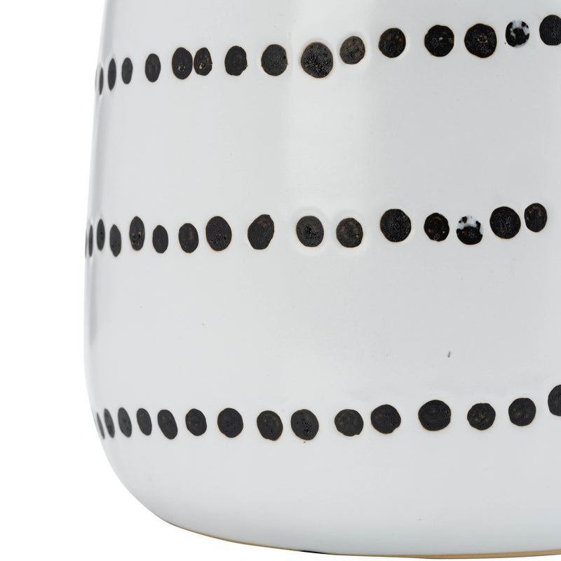 CER, 9"H SPIRAL DOT FLOWER VASE, WHITE/BLACK