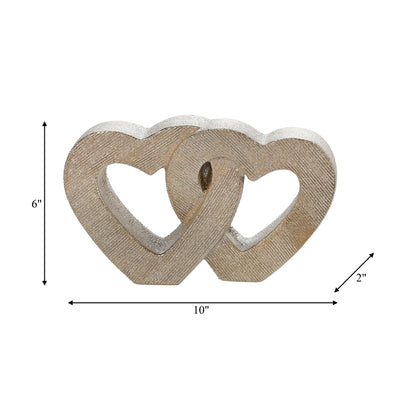 10" CERAMIC DOUBLE HEART TABLE DECO, CHAMPAGNE