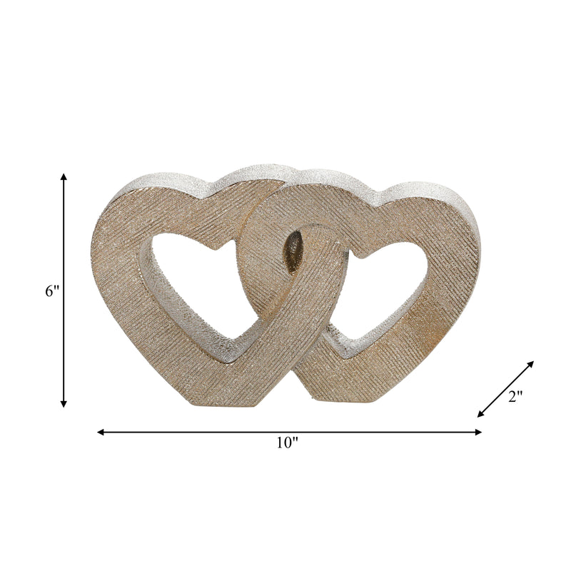 10" CERAMIC DOUBLE HEART TABLE DECO, CHAMPAGNE