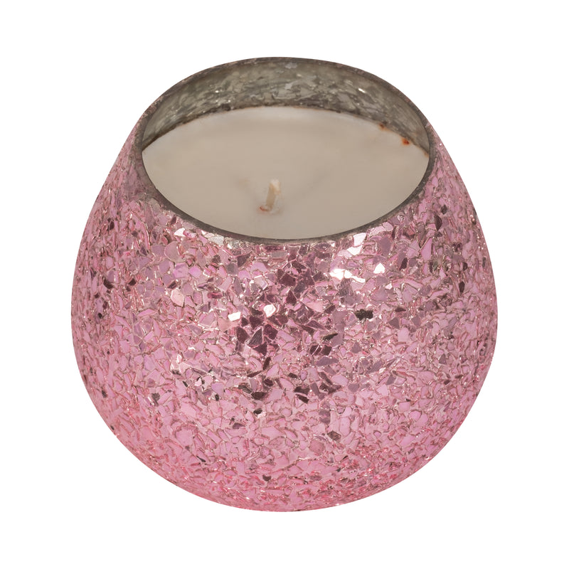 Glass, 5" 17 Oz Crackled Scented Candle, Pink