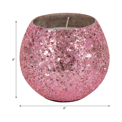 Glass, 4" 11 Oz Crackled Scented Candle, Pink