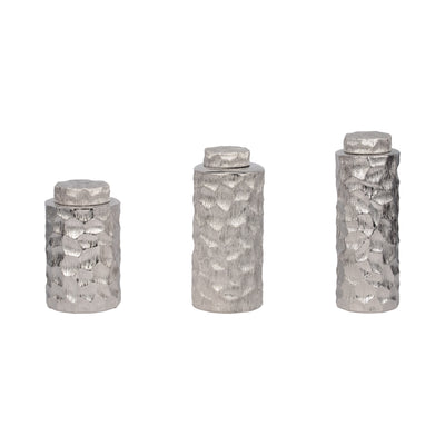 S/3 10/13/14" Anita Silver Ceramic Lidded Jars