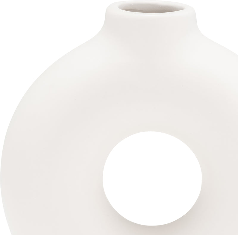 CER,7",DONUT FOOTED VASE,WHITE