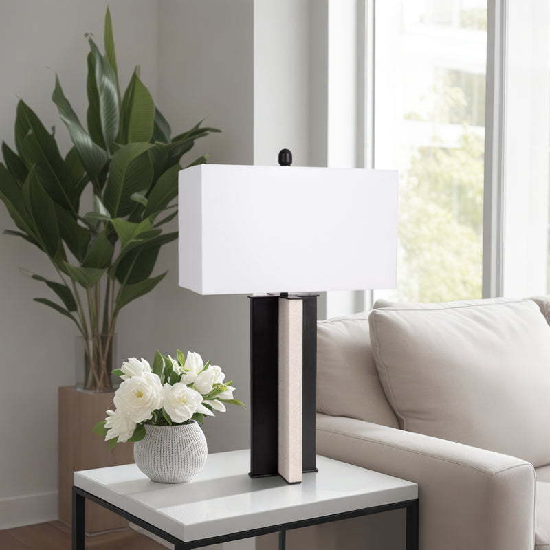 Metal 28" Pillar Table Lamp, Black/white