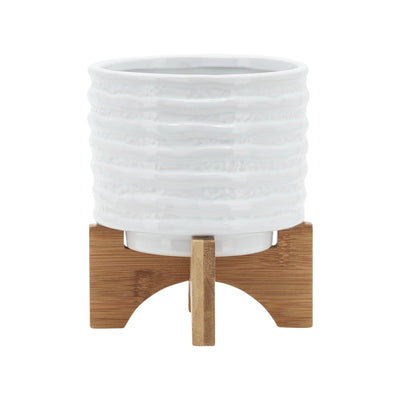 CERAMIC 5" PLANTER ON STAND, WHITE STRIPE