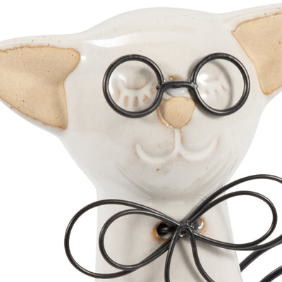 CER, 8"H CAT W/ GLASSES, BEIGE