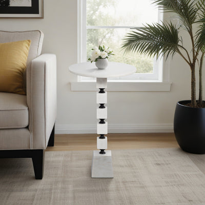 24" Stacked Marble Accent Table, White Kd