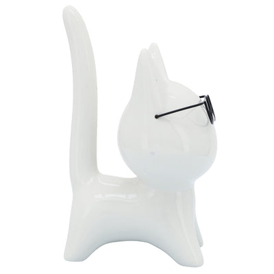 PORCELAIN, 8"H KITTY W/ GLASSES, WHITE