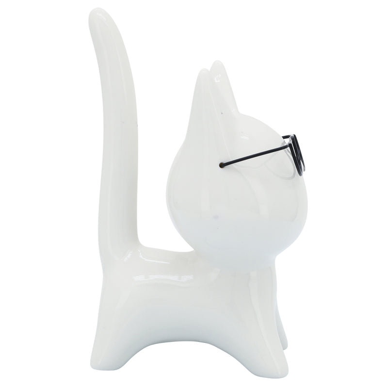 PORCELAIN, 8"H KITTY W/ GLASSES, WHITE