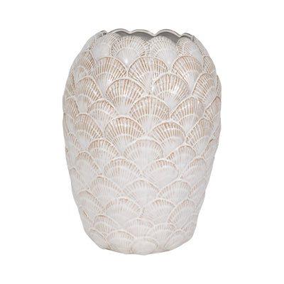 17" Seashells Vase, White