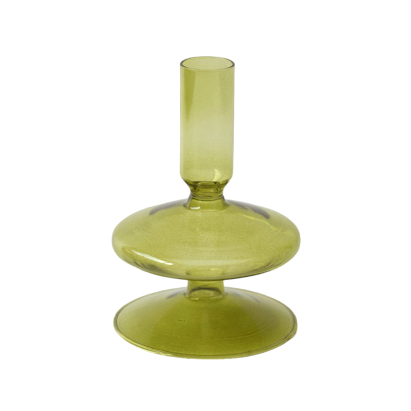 5" Vintage Glass Taper Candle Holder, Olive